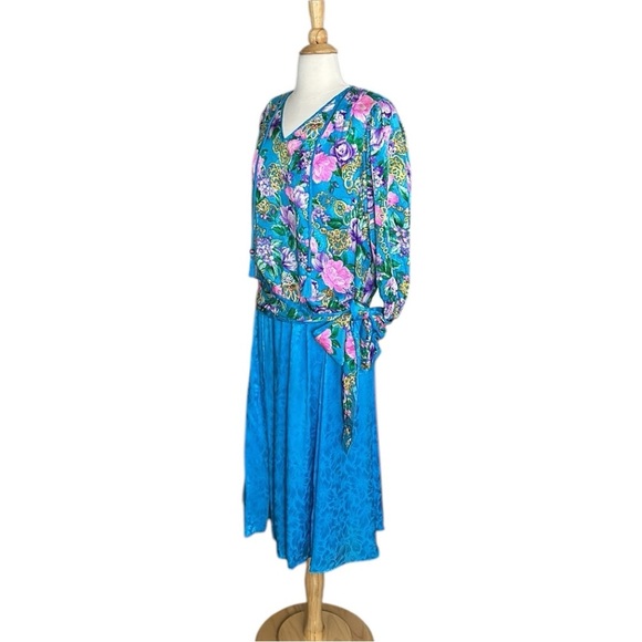 DIANE FREIS Vintage 80s Silk Jacquard Skirt Blouse Set 2 Piece Floral Bohemian - Picture 7 of 17